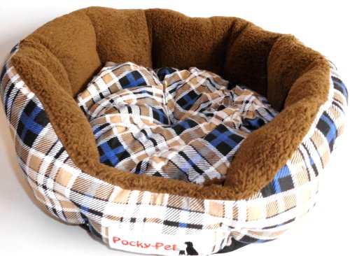 Hundekissen Hundebett blau-braun kariert 75x75x16 cm, Kissen herausnehmbar Hunde Liegekissen Pocky-Pet von Pocky- Pet