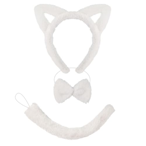 Katzen Kostüm Set BOURS Binden Katzen Ohren Stirnband Rock Plüsch Tail Animals Cosplay Kostüm Set Für Halloween Party von Pocoiau