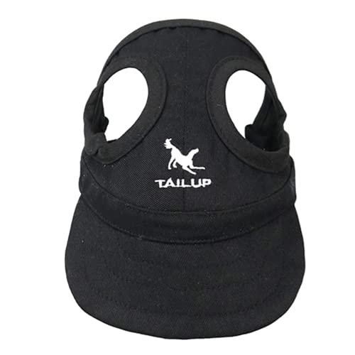 Hunde-Baseballmütze - Pet Visor Caps Welpen Outdoor-Sportmützen mit Ohrlöchern und verstellbarem Kinnriemen für kleine mittelgroße Hunde (Schwarz, M) von Podanfamty