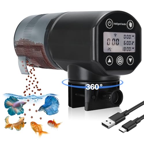 Podazz Futterautomat für Aquarium, 2,4G WiFi Fischfütterer Feuchtigkeitsbeständiger automatischer Futterspender mit Timer und Digitalanzeige, 200 ml großes Fassungsvermögen, App-Einstellung, Schwarz von Podazz