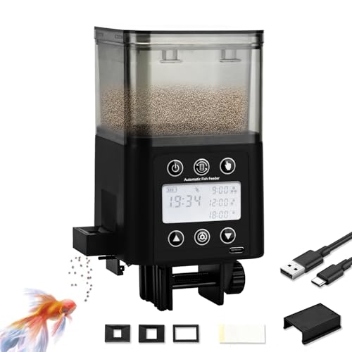 Podazz Futterautomat Aquarium – Wiederaufladbarer zeitgesteuerter Fischfutterspender mit LCD-Display, 320 ml, Feuchtigkeitsdicht Elektrischer Fischfutterspender, perfekt für Wochenenden und Feiertage von Podazz