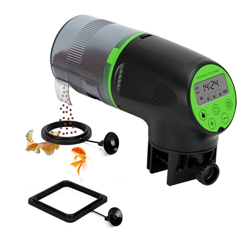 Podazz Automatischer Fischfutterer, Feuchtigkeitsbeständiger 200ml Auto-Futterer für Aquarien. Programmierbare Fütterung, ideal für Urlaub & Wochenende(Grün) von Podazz
