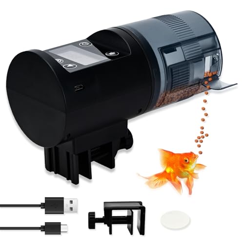 Podazz Futterautomat für Aquarium Automat Fische Futterspender – USB-wiederaufladbar, 200 ml, großes Fassungsvermögen, für Aquarium, Futterzeitanzeige, feuchtigkeitsbeständig für Urlaub von Podazz