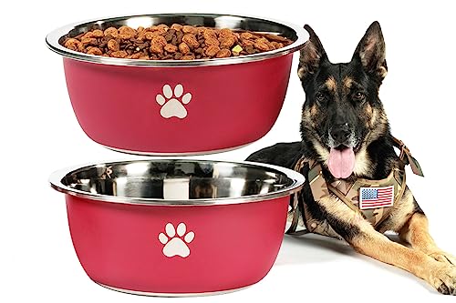 Podinor Großer Wassernapf für Hunde, 4,8 l, Edelstahl, extra groß, für große Riesenhunde, Rot, 2 Stück von Podinor