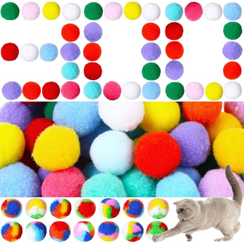 Poen 300 Stück Katzenbälle, 3,1 und 4,1 cm, flauschige Bälle für Katzen, verschiedene Farben, Pompom-Bälle für Kätzchen, interaktive Garnbälle für Indoor-Katzen von Poen