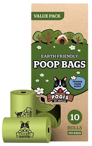 Pogi's Hundekotbeutel - 10 Rollen (150 Tüten) - große, biologisch abbaubare, parfümierte, tropfsichere Hundetüten von Pogi's Pet Supplies