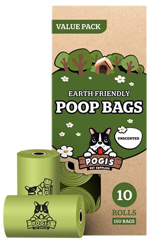 Pogi's Hundekotbeutel - 10 unparfümierte Rollen (150 Tüten) - große, biologisch abbaubare, tropfsichere Hundetüten von Pogi's Pet Supplies