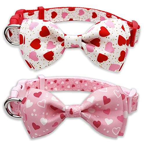 2 Stück Valentinstag-Halsband mit Fliege, Herz-Hundehalsband für große, mittelgroße und kleine Haustiere, Welpen (Medium) von Pohshido