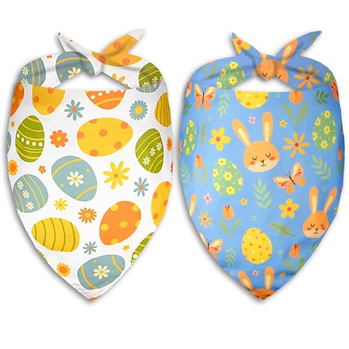 Bandana für Hunde und Katzen, Motiv: Osterhase und Karotte, für Frühlings- und Osterfeiern für kleine, mittelgroße und große Hunde, 2 Stück Bandana für Hunde und Katzen, Motiv: Osterhase und Karotte, für Frühlings- und Osterfeiern für kleine, mittelgroße und große Hunde, 2 Stück von Pohshido