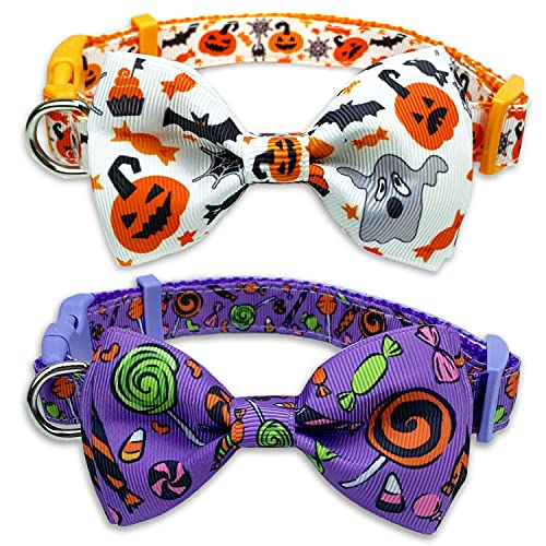 Halloween Hundehalsband mit Fliege, Holiday Jack-O-Lantern und Candy Corn Halsband für kleine, mittelgroße und große Hunde, Haustiere Welpen (klein) von Pohshido
