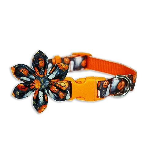 Halloween Hundehalsband mit Sonnenblumenschleife, Urlaubskürbis und Spook-Halsband für kleine, mittelgroße und große Haustiere Welpen von Pohshido