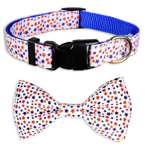 Hundehalsband und Fliege, verstellbar, für kleine, mittelgroße und große Hunde, Unabhängigkeitstag, Hundezubehör für Jungen und Mädchen, Rot, Weiß, Blau, USA-Thema von Pohshido