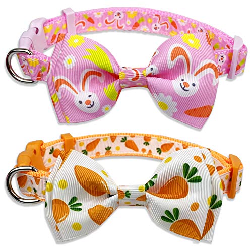 Ostern Hundehalsband mit Fliege, Urlaub Bunny Karottenhalsband für kleine, mittelgroße und große Hunde (Hoppy Hour/Pink, Small) von Pohshido