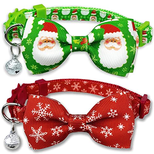 Pohshido Katzenhalsband mit beweglicher Fliege, Weihnachtsmuster, Sicherheits-Katzenhalsband mit kleiner Glocke, verschiedene Farben erhältlich (Weihnachtsmann) von Pohshido