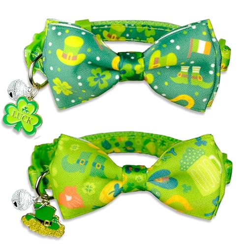 St. Patrick's Day Katzenhalsband mit Fliege, 2 Stück, verstellbare Breakaway-Halsbänder mit Glücksbringern, Kleeblättern und irischen Mustern für Katzen und kleine Hunde St. Patrick's Day Katzenhalsband mit Fliege, 2 Stück, verstellbare Breakaway-Halsbänder mit Glücksbringern, Kleeblättern und irischen Mustern für Katzen und kleine Hunde von Pohshido