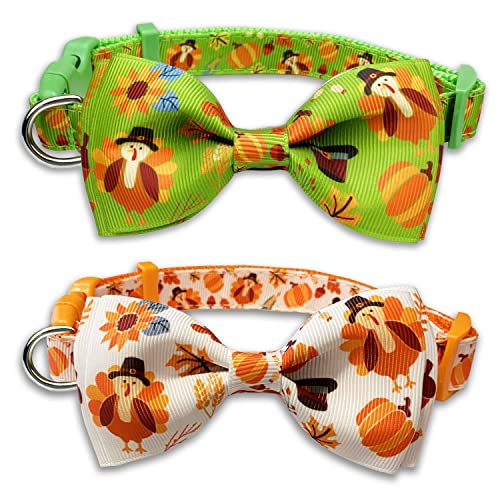 Thanksgiving Hundehalsband mit Fliege, 2 Stück, Urlaub Truthahn-Halsband für kleine, mittelgroße und große Hunde, Welpen, Haustiere (Medium) von Pohshido