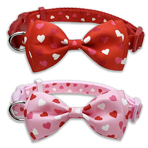 Valentinstags-Hundehalsband mit Fliege, süßes 2er-Pack für mittelgroße und große Hunde (Liebeslied, Größe L (40,6–68,6 cm), Halsumfang 2,5 cm breit) von Pohshido