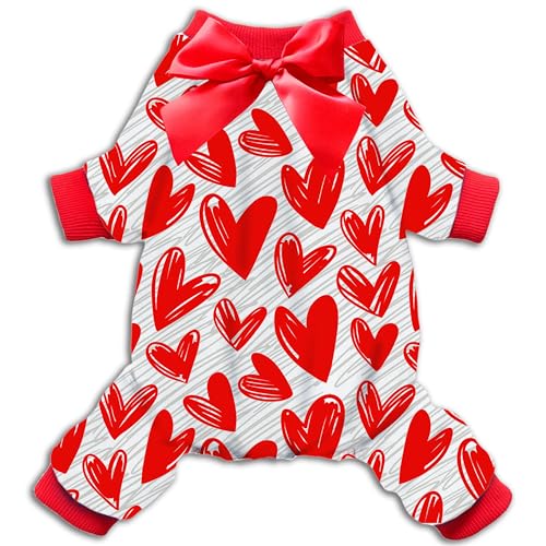 Pohshido Valentinstags-Schlafanzug für Hunde und Katzen, süßes Herz, für kleine, mittelgroße Jungen und Mädchen, Welpen, Haustiere, Größe L von Pohshido