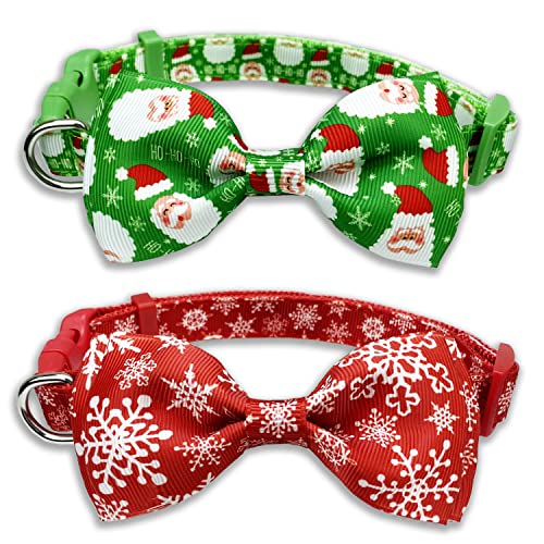 Weihnachts-Hundehalsband mit Fliege, 2 Stück, Weihnachtsmann- und Schneeflocken-Halsband für kleine, mittelgroße und große Hunde, Haustiere, Welpen (groß) von Pohshido