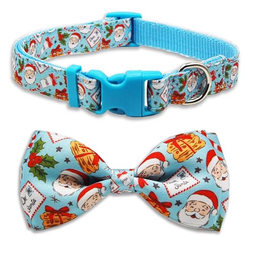 Weihnachts-Hundehalsband mit Fliege, Weihnachtsmann-Muster, Haustierhalsband für kleine, mittelgroße und große Hunde, verstellbares Welpenhalsband mit Schnellverschluss-Schnalle Weihnachts-Hundehalsband mit Fliege, Weihnachtsmann-Muster, Haustierhalsband für kleine, mittelgroße und große Hunde, verstellbares Welpenhalsband mit Schnellverschluss-Schnalle von Pohshido