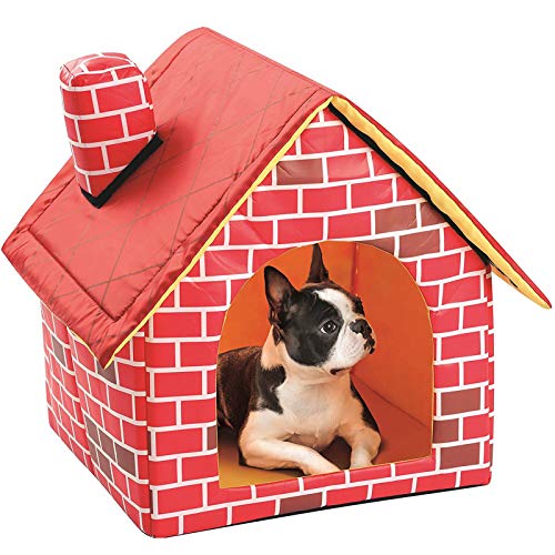Poiy Hundehütte Faltbare Haustierhütte Abnehmbare Waschbare Haustierbett Zelt Roter Backstein Kamin Welpe Innenhaus(rot) von YOUTHINK