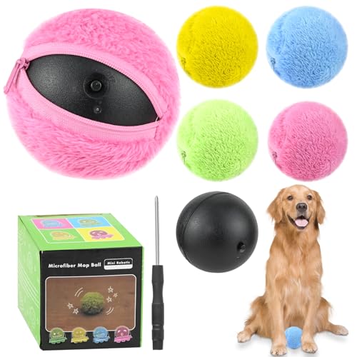 Dog Magic Roller Ball, Interaktiver Wurf- und Apportierball, Automatischer Roller Hundeball, bewegliches Hundespielzeug, Welpen-Kauspielzeug, Elektrischer Rollball mit 4 Ballabdeckungen, aktiver von PokeAir