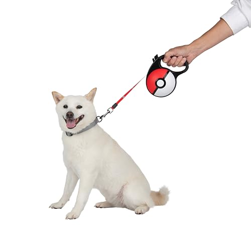 Pokémon Pokéball einziehbare Hundeleine - 5 m einziehbare Leine mit reflektierendem Muster, Feststellbremse, Verriegelung, praktischem Griff und Metall-Clip von Pokémon