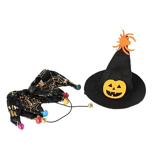 2-teiliges Halloween-Kostüm-Set, kreativer Haustier-Kürbishut und verstellbares Haustierhalsband mit Glöckchen, Halloween-Party-Zubehör für Hund und Katze von Pokinge
