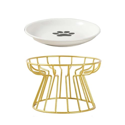 Pokinge 1 x Futternapf für Haustiere mit 1 x Eisengestell, kreativ, erhöhter Keramik-Hundenapf, rutschfester Ständer, niedlicher Welpen-Futterspender, Haustierzubehör für Katzen und Hunde von Pokinge