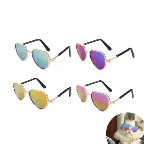 Pokinge 4 x Haustierbrillen, mehrfarbig, UV-Schutz, Katzen-Sonnenbrille, Retro, Welpenbrille, Haustierkostüm, Foto-Requisiten, Haustierzubehör für Katzen und Hunde von Pokinge