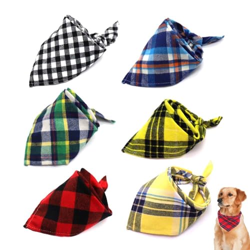 Pokinge 6Pcs Dreieck Bandana Hund Schal Kragen Klassische Plaid Muster Einstellbare Welpen Dreieck Lätzchen Haustier Kragen Haustier Liefert Hund Zubehör von Pokinge