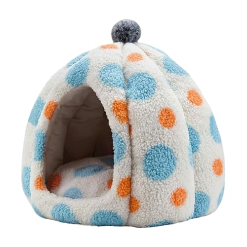 Katzenhöhle Bett mit Kapuze Katzenbett Haustierhöhle maschinenwaschbar Wärmedämmung überzogenes Design Gelb Blau 45 cm für Katzen Haustiere Welpen Katzenhöhle Bett mit Kapuze Katzenbett Haustierhöhle maschinenwaschbar Wärmedämmung überzogenes Design Gelb Blau 45 cm für Katzen Haustiere Welpen von Pokronc
