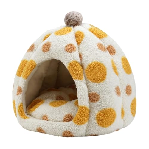 Katzenhöhle Bett mit Kapuze Katzenbett Haustierhöhle maschinenwaschbar Wärmedämmung überzogenes Design Gelb Blau 45 cm für Katzen Haustiere Welpen Katzenhöhle Bett mit Kapuze Katzenbett Haustierhöhle maschinenwaschbar Wärmedämmung überzogenes Design Gelb Blau 45 cm für Katzen Haustiere Welpen von Pokronc