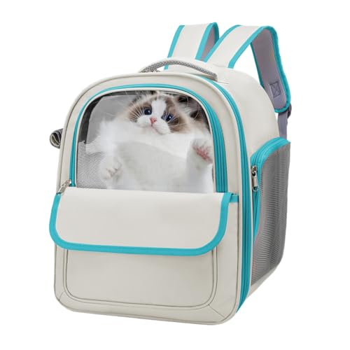 Katzenrucksack, belüfteter Blasen-Haustier-Rucksack, Luftpolster-Haustier-Tragetasche, atmungsaktives Mesh auf beiden Seiten, leicht, 32 x 24 x 40 cm, für Katzen, kleine Hunde und Welpen unter 7 kg von Pokronc
