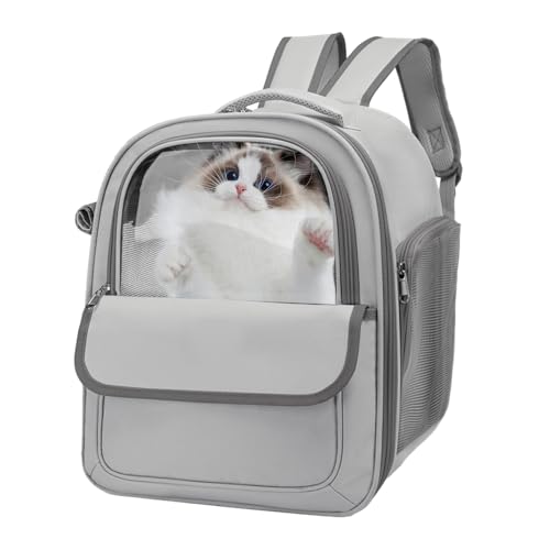 Katzenrucksack, belüfteter Blasen-Haustier-Rucksack, Luftpolster-Haustier-Tragetasche, atmungsaktives Mesh auf beiden Seiten, leicht, 32 x 24 x 40 cm, für Katzen, kleine Hunde und Welpen unter 7 kg von Pokronc