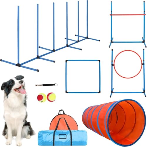 Agility-Kurs-Hinterhof-Set für Hunde, Agility-Ausrüstung, Hinderniskurs, Hinterhof, inkl. verstellbarer, hoher Hürde, 6 gewebte Stangen, verlängerter Tunnel, Sprungring, quadratische Pausenbox, 2 Agility-Kurs-Hinterhof-Set für Hunde, Agility-Ausrüstung, Hinderniskurs, Hinterhof, inkl. verstellbarer, hoher Hürde, 6 gewebte Stangen, verlängerter Tunnel, Sprungring, quadratische Pausenbox, 2 von Polar Aurora