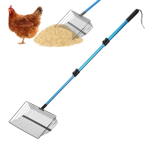 Polarduck Hühnerkotschaufel & Rechen 55,9 cm - 106,7 cm ausziehbarer langer Griff Hühnerstreuschaufel mit 304 Edelstahl Schaufelkopf für Hühnerstall & Haustierabfallreinigung von Polarduck