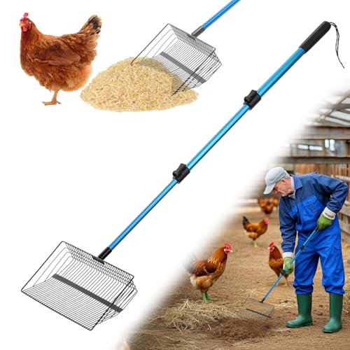 Polarduck Hühnerkotschaufel: 55,9 cm - 106,7 cm ausziehbarer langer Griff, Metall-Hühnerstallschaufel mit 2 abnehmbaren, robusten Streuschaufeln | Hühnerstall-Zubehör von Polarduck