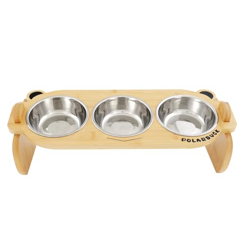 Polarduck 【Verbesserte Erhöhte Katzennäpfe mit Futtermatte】Erhöhte Futter- und Wasserschalen für Katzen mit 15° geneigtem Little Monster Bambusständer, 3 Edelstahlnäpfen und 1 rutschfeste Futtermatte Polarduck 【Verbesserte Erhöhte Katzennäpfe mit Futtermatte】Erhöhte Futter- und Wasserschalen für Katzen mit 15° geneigtem Little Monster Bambusständer, 3 Edelstahlnäpfen und 1 rutschfeste Futtermatte von Polarduck