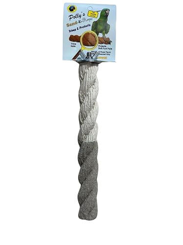 Polly's Sand-E-Rope Sicherheits-Vogel-Sitzstange, Spielzeug trimmt Nägel und Schnabel, fördert gesunde Füße, ungiftig, Vogelzubehör für Vogelkäfige (Silber, klein) von Polly's