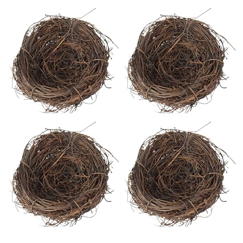 Künstliche Vögel Nest, 4 Stück Simulation Vogelnest, Handgemachte Natürliche Rattan Vogelhabitate Vogelhäuser für Ostern Frühling Garten Hof Home Festival Party Dekoration von Pomurom