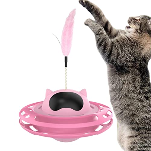 Pomurom Interaktives Katzenspielzeug,Interaktives Feder-Tumbler-Spielzeug für Kätzchen | Haushaltsintelligenz-Teaser-Zauberstab für Haustiere, rotierendes Übungsraumspielzeug zur Unterhaltung von Pomurom