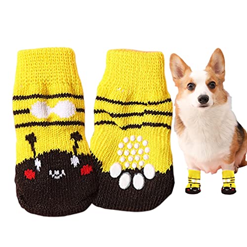 Pomurom Tiersocken | Doppelseitige Anti-Rutsch-Socken mit verstellbaren Trägern - 2 Paar Pfotenschutzsocken für Haustiere auf Hartholzboden, Haustierbedarf für den Innenbereich von Pomurom