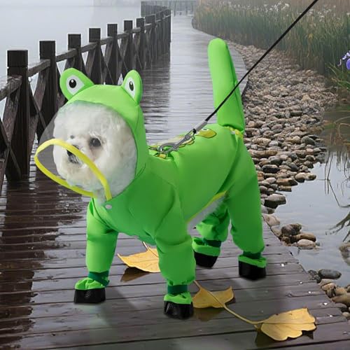 Regenjacke Für Hunde - Wasserfeste Hundekleidung Mit Kapuze | mit reflektierenden Streifen & Pfotenschutz für kleine bis mittlere Hunde bei Spaziergängen, Schnee, Kälte und Regen von Pomurom