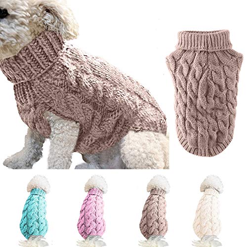 Ponacat Haustier Pullover Hund Rollkragenpullover Strickpullover warme Pullover Strickwaren Outwear kaltes Wetter Mäntel (Khaki/m) von Ponacat