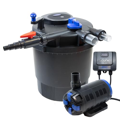 Pondlife Teich Filteranlage, Druckfilter CPF 20000 mit UVC Klärer für Teiche, 12.000L/h Durchfluss, Pumpe CET-8000 inkl. 10m Schlauch und 4 Schlauchklemmen von Pondlife