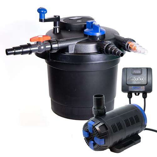 Pondlife Teich Filteranlage, Druckfilter CPF 5000 mit UVC Klärer für Teiche, 9.000L/h Durchfluss, Pumpe CET-8000 inkl. 10m Schlauch und 4 Schlauchklemmen von Pondlife