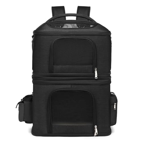 Doppelte Katzentrage für 2 Katzen, Hunderucksack-Tragetasche für Reisen, Haustiertrage- mit Bequemem Schulterschutz (Black) von Pongnas