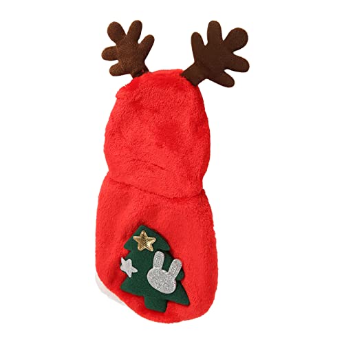 Haustier-Weihnachtskleidung, Weicher, Warmer Wintermantel mit Druckknöpfen und Kapuzenverschluss für Hunde und Katzen, für Themenpartys, Alltagskleidung – Flanellmaterial (S) von Pongnas
