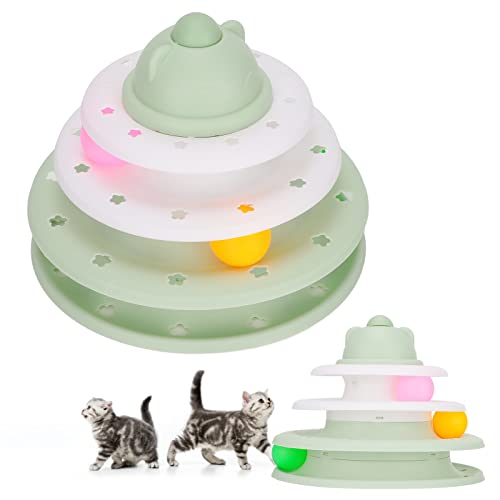 Pongnas Cat Plattenspieler Spielzeug mit 3 Bällen, 3 stufiges Interaktives Rollendes Ball Kätzchen Puzzle Turm Spielzeug – Verhindert Rutschen Unten (24 X 19 cm) von Pongnas